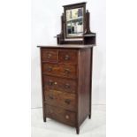20th century oak narrow dressing chest with mirrored superstructure, two short over four long