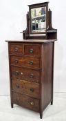 20th century oak narrow dressing chest with mirrored superstructure, two short over four long