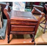 19th century commode with hinged lid (no bowl) and a floral upholstered bedroom chair (2)