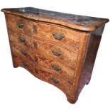 18th century Italian walnut and marquetry inlaid serpentine-front commode, the crossbanded top