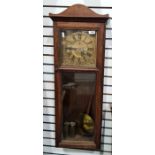 20th century rectangular weight-driven wall clock with wooden gilt-coloured Roman numeral dial, 90cm