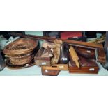 Large quantity of treen to include rolling pin, wooden bowl, carved duck, cutlery tray, mallet,