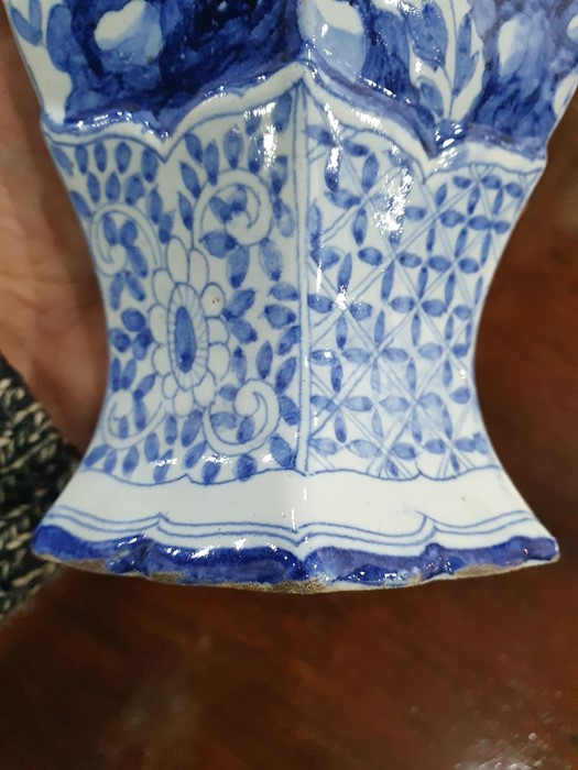 Pair of 18th century Dutch Delft vases with covers of hexagonal baluster form, the domed covers with - Image 37 of 45