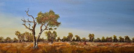20th century school Oil on canvas board Landscape scene, possibly Africa, signed indistinctly
