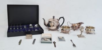 Plated four-piece teaset, candlestick and other items (1 box)
