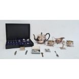 Plated four-piece teaset, candlestick and other items (1 box)