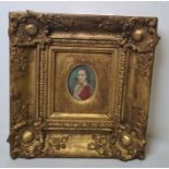 19th century miniature on ivory Figure in military uniform, unsigned, oval in rectangular gilt