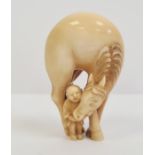 Japanese carved ivory netsuke, early Edo period, in the form of a horse bending down towards