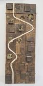 Studio pottery brown glazed collection of tiles on board Condition ReportIt is 112cm X 42cm X 5cm at