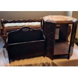 Two magazine racks, a long footstool and a hardwood coffee table (4)