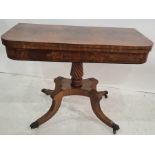 Late Regency mahogany and rosewood crossbanded tea table, the rectangular top with rounded corners