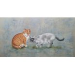 Playfair Pastel drawing Two cats, signed and dated 93, 32.5cm x 57.5cm