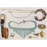 Quantity of costume jewellery to include brooches, bangles, beaded necklaces, etc (1 box)