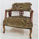 Low salon chair in foliate upholstery, cabriole legs
