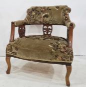 Low salon chair in foliate upholstery, cabriole legs