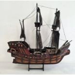 Model three-mast ship on stand, 51cm high