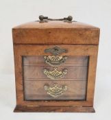 Victorian walnut jewellery box with hinged lid, fuschia padded interior, bevelled glass lockable