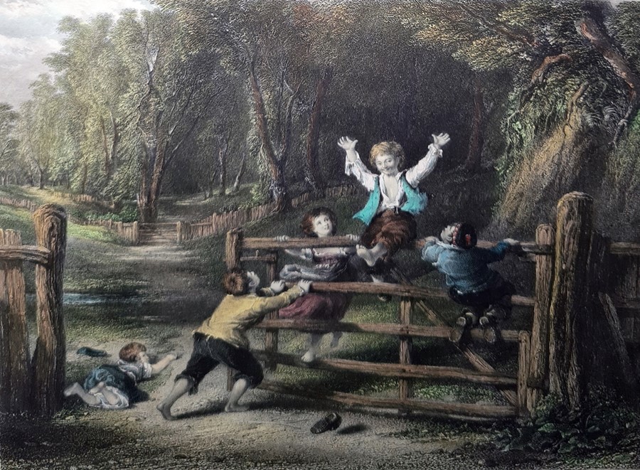 After W Collins Colour prints  C Cousen Engraver, The Woodland Gate and The Prawn Fishers, both