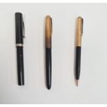 Parker fountain pen and matching propelling pencil with gold plated mounts and Sheaffer fountain pen