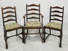 Set of six (5+1) oak ladderback dining chairs with needlework seats (6)