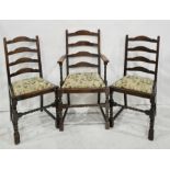 Set of six (5+1) oak ladderback dining chairs with needlework seats (6)