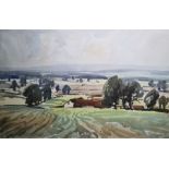 Aubrey R Phillips Watercolour "June", landscape near Burford, signed and labelled verso, 34cm x 53cm