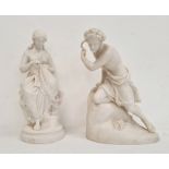 19th century Copeland parianware figure of man with sickle, 30cm high and another semi-nude lady