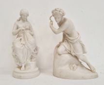 19th century Copeland parianware figure of man with sickle, 30cm high and another semi-nude lady