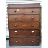 20th century mahogany chest of five long drawers (once part of a compactum wardrobe) , 109cm x 137cm