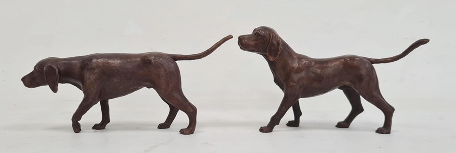 Pair of bronze foxhounds, unattributed, 8cm high (2)