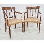 Pair of modern satinwood carver chairs with upholstered seats (2)