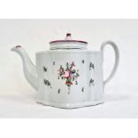 18th century possibly Newhall English teapot decorated with pink and green floral sprays and wavy