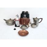 Four-piece Liberty Tudric pewter spot hammered teaset comprising teapot, hot water jug, milk jug and