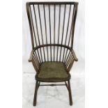 Late 19th/early 20th century spindleback country chair with upholstered seat, turned supports,