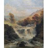 19th century school Pair oils on canvas Country landscapes with rivers and waterfalls, unsigned,