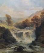 19th century school Pair oils on canvas Country landscapes with rivers and waterfalls, unsigned,