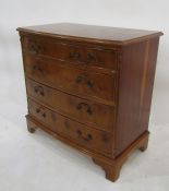 20th century yew bowfront chest of four long drawers, bracket feet, 76cm x 74cm