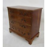 20th century yew bowfront chest of four long drawers, bracket feet, 76cm x 74cm