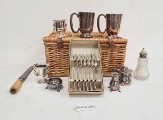 Fortnum & Mason wicker hamper, plated flatware, tankards, etc