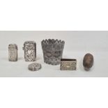 Silver vesta case with repousse decoration, marked 925, 1.1oz, a silver-mounted nail buff,