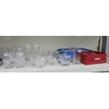 Set of six Vino Terrazzo cut crystal tumblers, another two similar, five cut Waterfords, seven