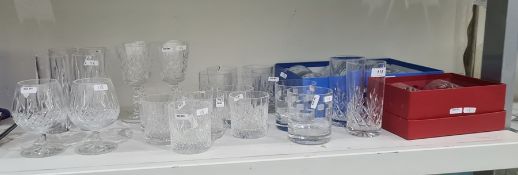 Set of six Vino Terrazzo cut crystal tumblers, another two similar, five cut Waterfords, seven