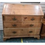 Late 19th/early 20th century pine bureau with two short over two long drawers, bracket feet, 101cm