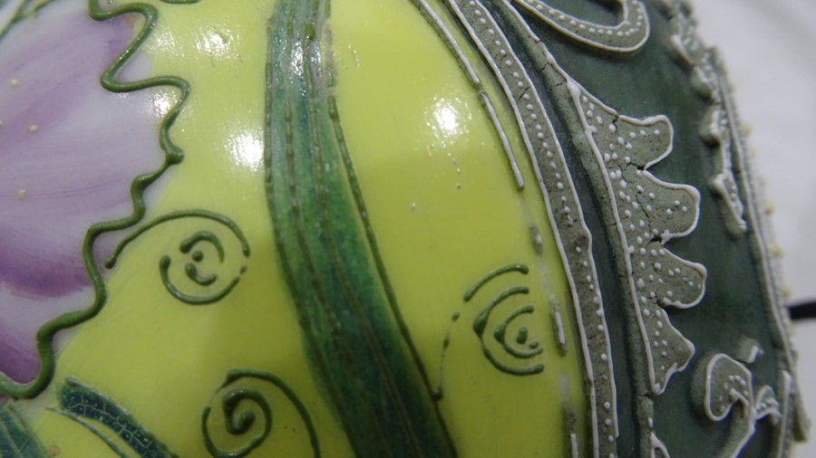 Noritake-style two-handled vase decorated with tube-lined floral sprays, on green and yellow ground, - Image 11 of 13