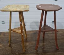 Square painted two-tier occasional table and another red lacquered occasional table (2)  Condition