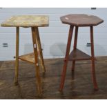 Square painted two-tier occasional table and another red lacquered occasional table (2)  Condition