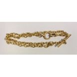 18ct gold albert as a necklace, with pendant bar, oval link pattern, 46cm long, 44.5g approx