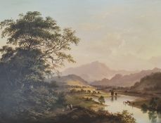 Jane Nasmyth (1788-1867) Oil on canvas  "On the Teith", extensive highland river landscape with