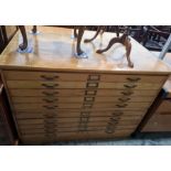 ******** WITHDRAWN ********** Vintage plan chest of 10 drawers to plinth base, 123.5cm x