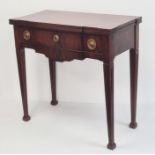 19th century mahogany tea table, the rectangular top with rectangular notch cut to the sides above